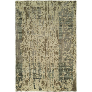 MERIDIAN RUGMAKERS Dhuri Abstract Handmade Tufted Wool Green/Brown Area Rug