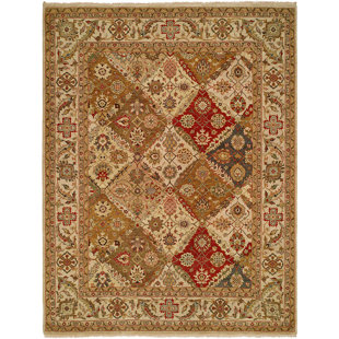 MERIDIAN RUGMAKERS Fazilka Oriental Hand-Knotted Wool Brown Area Rug