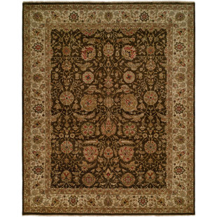 MERIDIAN RUGMAKERS Diphu Oriental Hand Knotted Wool Brown/Ivory Area Rug