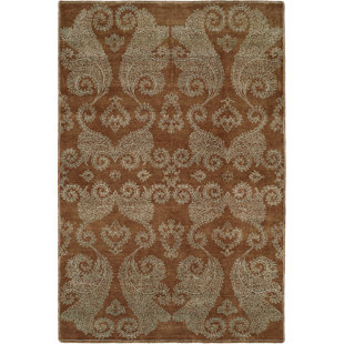 MERIDIAN RUGMAKERS Faridkot Floral Hand Knotted Wool Hazelnut Area Rug