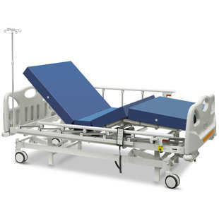 WHITE NOISE 3 Functions Electric Hospital Bed ICU Bed with Thick Mattress & IV Pole