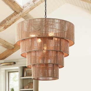 BAYOU BREEZE Aleris 5 - Light Shaded Tiered Rattan Pendant