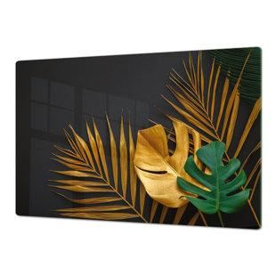 FESTIVE FIT HOME Gold Palms Gas and Electric Cooktop Burner Cover