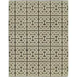 THE CONESTOGA TRADING CO. Geometric Handwoven Wool Ivory/Black Area Rug