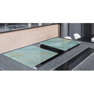 FESTIVE FIT HOME Cooktop Cover - Turquoise Marble Glass, Gas & Electric Stove Cover - Noodle Board