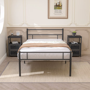 VECELO 3 Piece Platform Bedroom Set Metal Bed Frame And Nightstand Set Of 2