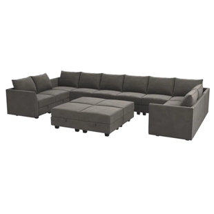 BEDSTORY SELECTION 14 - Piece Upholstered Modular Corner Sectional With Ottoman,Gray Sofa Couch For Living Room
