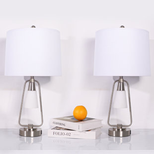 IVY BRONX Kefren Nickel, Glass Night Light Table Lamps with USB Port (Set of 2)