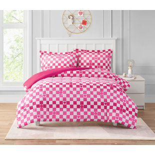 ALEX + BELLA Checkerboard Hearts Hot Pink Ultra Soft Microfiber Comforter Set