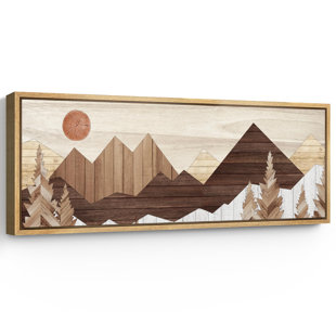 IDEA4WALL Western Wood Effect Landscape " Rustic Peaks Sunrise Over The Mountains Modern Art Relax/Calm WarmExtra Large Wall Decor Office "