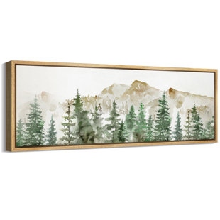 IDEA4WALL Woodland Forest Landscape Watercolor Pine Tree Forest Mountains Natural Landscape Extra Large Framed On Canvas Print Wall Art