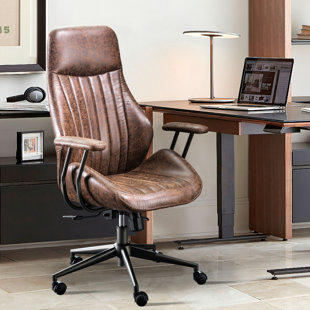 WILLISTON FORGE Albaugh Ergonomic Office Chair, High Back Swivel Rolling Executive Chair, Mid-Century Faux Lether with Lumbar Support, Large Computer Desk Task Chair with Suede Fabric for Home