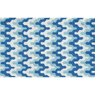 THE CONESTOGA TRADING CO. Chevron Hooked Blue/White Area Rug
