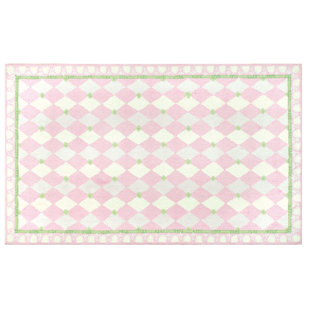 THE CONESTOGA TRADING CO. Geometric Hand Hooked Cotton Pink/Beige/Green Area Rug
