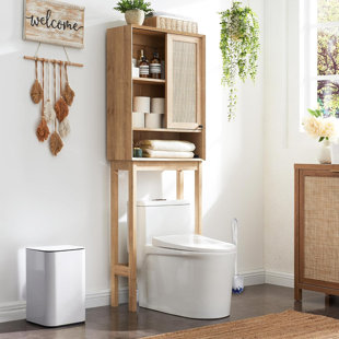 REBRILLIANT Nazir Freestanding Over-the-Toilet Storage, Natural Rattan Bathroom Space Saver