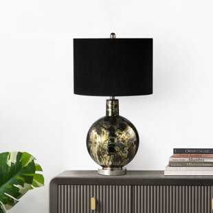 CANORA GREY Bardhyle 72cm Living Room Table Lamp with Glass Base, Bedside Buffet Lamp with Velvet Shade