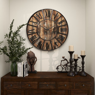STEELSIDE™ Wooden Decorative Wall Clock with Black Accents