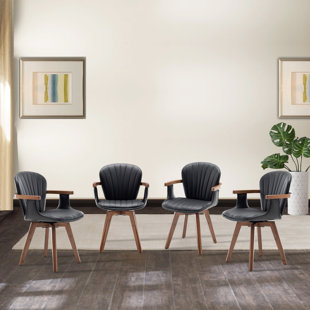 GEORGE OLIVER Kretzmer 21.2" W Bamboo Swivel Modern Dining Chair (Set of 4)