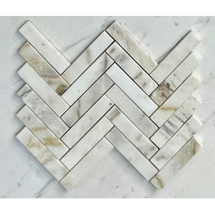 TILEVILLE Calacatta Gold 1" x 4" Marble Natural Stone Herringbone Mosaic Sheet Wall & Floor Tile