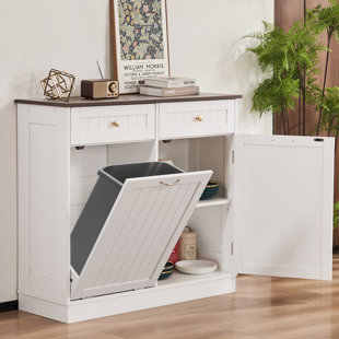 LINOR Tilt Out Trash Cabinet 10Gallon,Kitchen Trash Can Cabinet with 2 Hideaway Drawers &Adjustable Shelf