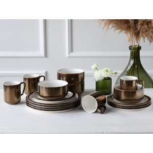 CREATABLE Industrial 16 Piece Stoneware Dinnerware Set, Service For 4