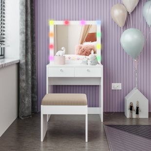 BOAHAUS LLC Boahaus Lighted Kids Makeup Vanity Set, Adjustable Colors Lights Add-On, 2 Drawers