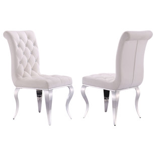 ROSDORF PARK Jayaram White Velvet Dining Chairs With Metal Legs (Set of 2)