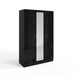 ZIPCODE DESIGN Brendle 3 Door Mirror Wardrobe - High Gloss Front, Soft Close Doors, Full-Length Mirror, Polished Metal Handles