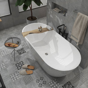 SOTUBX Free Standing Tub 55" x 30" Deep Soaking A07 Stand Alone Bathtub