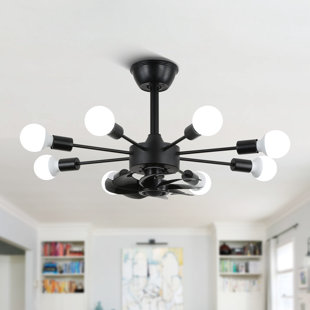 CORRIGAN STUDIO® Malonna 20 Inch Modern Ceiling Fan, 6 Speeds Reversible Fandelier, Sputnik Ceiling Light Fixture