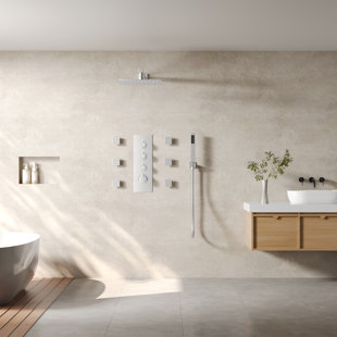 EVERSTEIN RelaxaJet Thermostatic Shower Faucet System 12" Rainfall Shower Head with Rough-in Valve