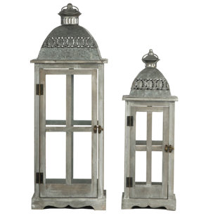 ONE ALLIUM WAY® 28.00'' H Wood Tabletop Hurricane Lantern Holder Decor,Candle Lantern Decorative