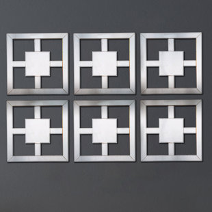 CIMC HOME Square Mirrored Wall Art for Living Room, 40x40cm Modern Home Decor Wall Mounted Clear Mirror Geometric Wall Art for Bedroom & Hallway (Set of 6)