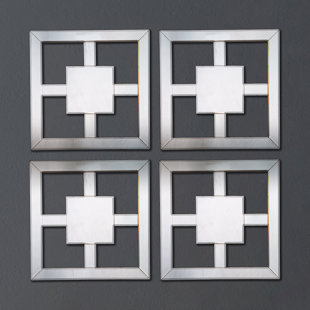 CIMC HOME Square Mirrored Wall Art for Living Room, 40x40cm Modern Home Decor Wall Mounted Clear Mirror Geometric Wall Art for Bedroom & Hallway (Set of 4)