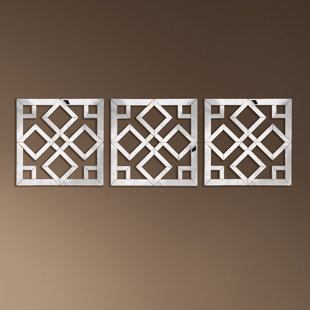 CIMC HOME Geometric Mirrored Wall Art for Living Room, 40x40cm Modern Home Decor Wall Mounted Clear Mirror Glass Wall Art for Hallway & Bedroom (Set of 3)