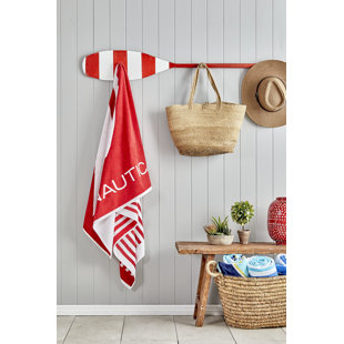 Nautica Home Stripe J 100% Turkish Cotton Beach Towel, 90cm x 180cm, Red Multi (Set of 34)