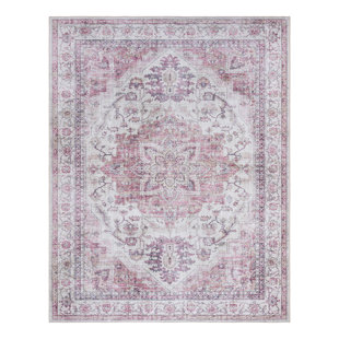 Gertmenian Crystal Print Tiefi Pink Ivory Washable Digital Print Traditional Medallion Area Rug