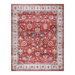 Gertmenian Crystal Print Cullen Red Cream Washable Digital Print Floral Area Rug