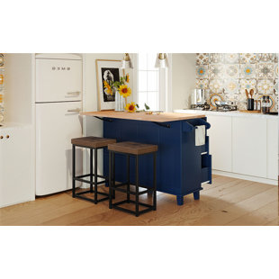 WENDEWAY Farmhouse Kitchen Island Set With Drop Leaf And 2 Seatings,Dining Table Set with Storage Cabinet
