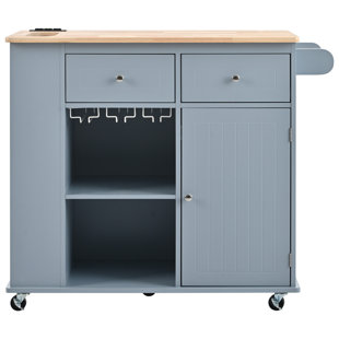 WENDEWAY rolling Kitchen Storage Island,Kitchen Cart,Coffee Station with Drop Leaf & Power Outlet