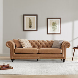 TRENT AUSTIN DESIGN® Rawlins 92.9'' Genuine Leather Tufted Rolled Arm Sofa