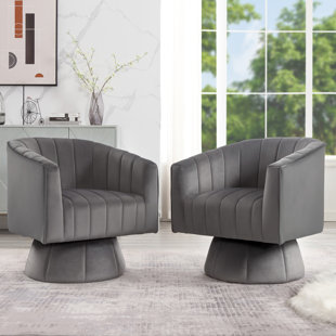 GEORGE OLIVER Laiylah 27.56'' Wide Velvet Swivel Barrel Chair (Set of 2)