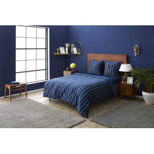 NAUTICA HOME Nautica Ray 100% Turkish Cotton Down Duvet Cover Set, Navy Blue Multi