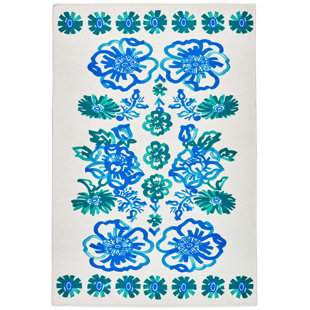 DASH AND ALBERT RUGS Graphic Gerbera Teal Machine Washable Rug