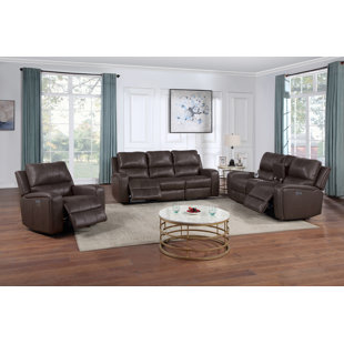 HOKKU DESIGNS Durling 3 Piece Leather Match Reclining Living Room Set