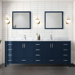 LEXORA Jacques 84 in. W x 22 in. D Navy Blue Double Bath Vanity