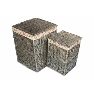 FLEUR DE LIS LIVING 2 Piece Wicker Laundry Basket Set with Garden Rose Lining