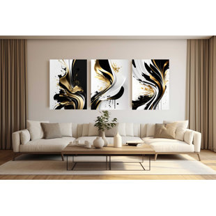 KIRA LIVING Gold & Black Wall Print Acrylic 3 Pieces Print