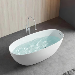 HEALTHOMSE 65'' x 29.5'' Freestanding Soaking Solid Surface Bathtub