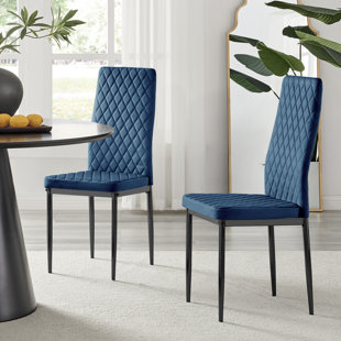 CANORA GREY Ameka Luxury Velvet Modern Tall Back Dining Chairs with Metal Legs & Diamond Stitching (Set of 6)